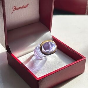 Baccarat crystal and gold inlay ring with box